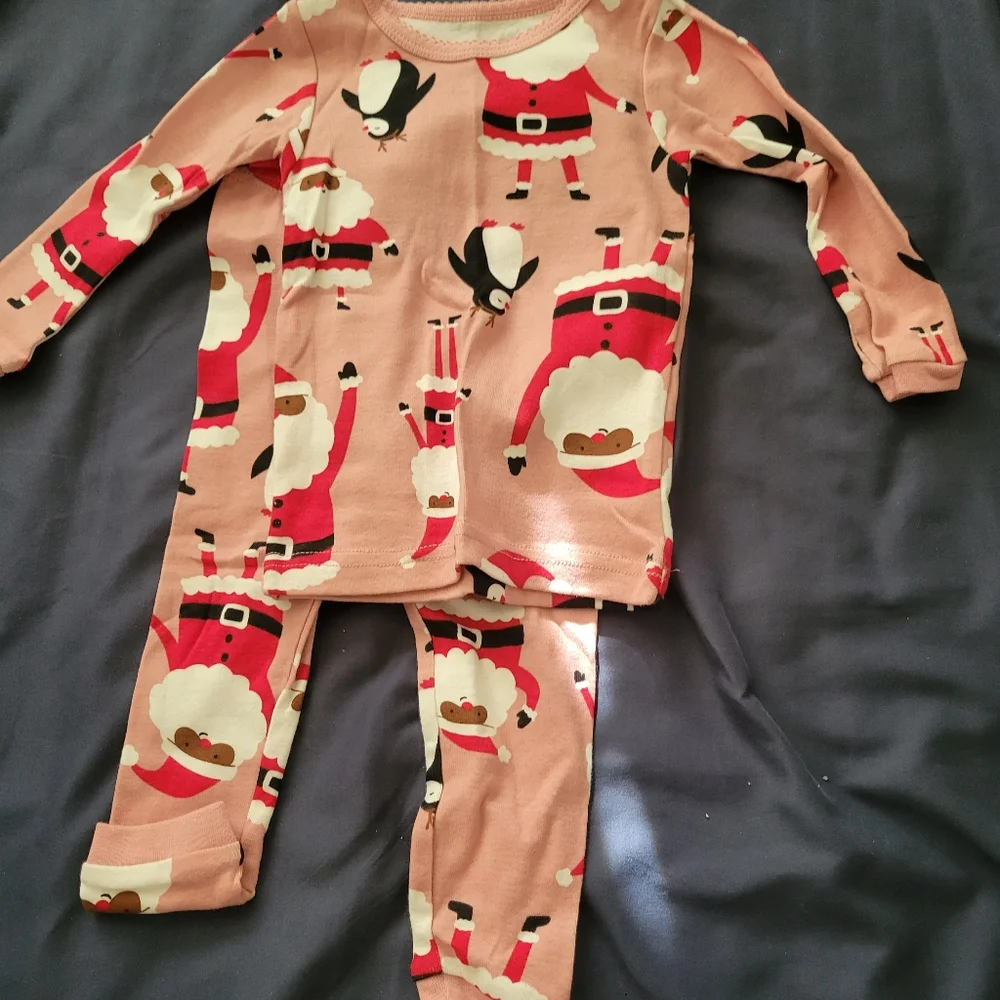 NEW With Tags 12 Months Baby Girls Cat & Jack 2 Christmas Pajamas Black Santa